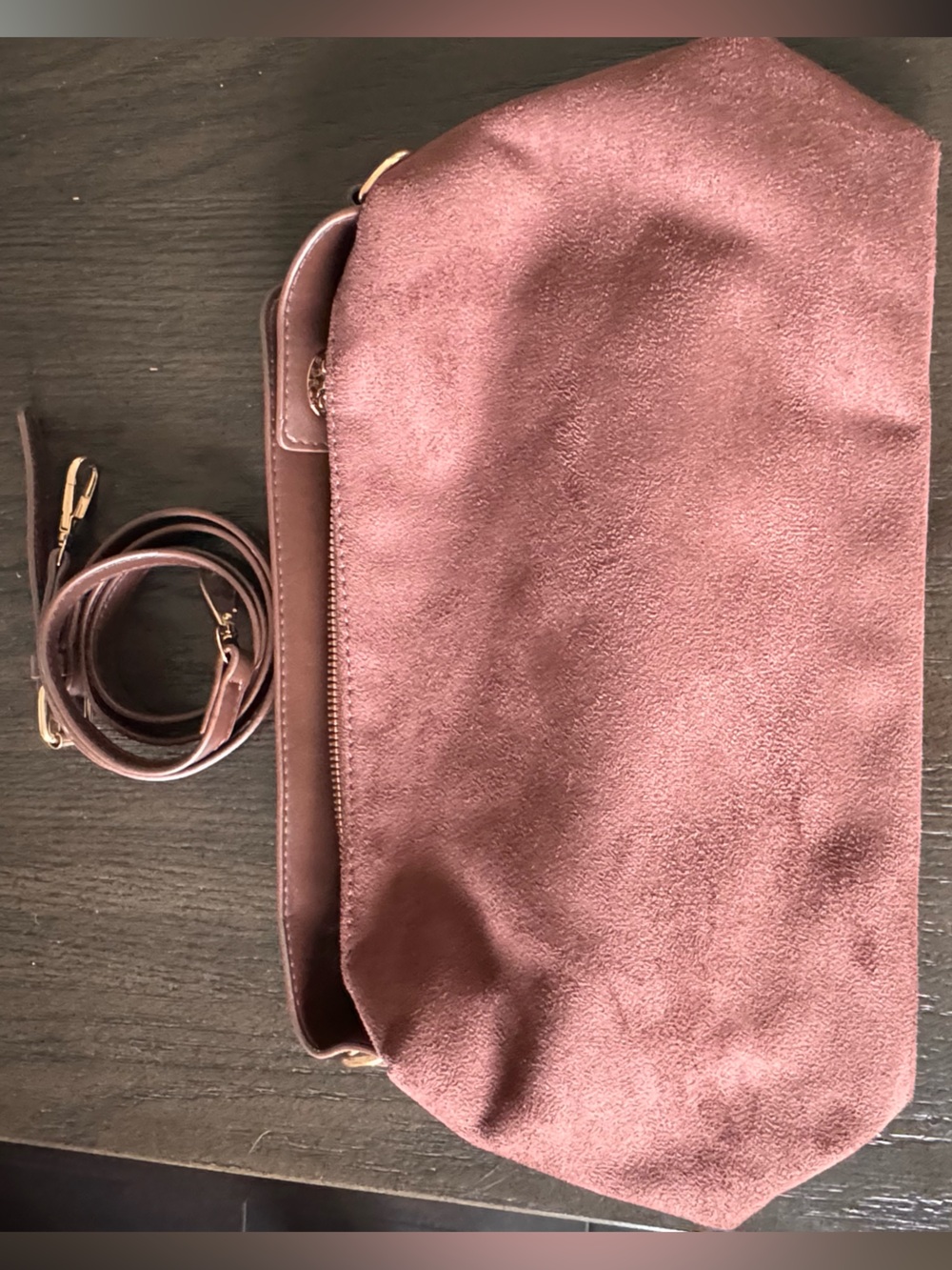 Crossbody Bag, Faux Suede in Copper Brown - Women